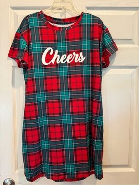 Plaid 'Cheers' Nightshirt Dress - Red & Green